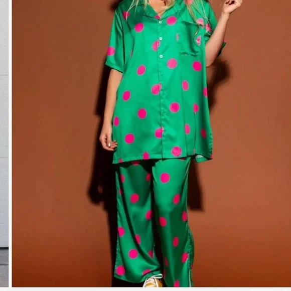 Dressed in lala set Green and Pink Polka Dot Pajama Set - Picture 1 of 4